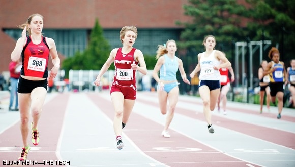 Martha M. Gross ’12 (second from left) places sixth in the 400-meter dash.