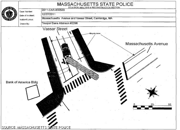 The State Police’s collision analysis and reconstruction drawing of the accident.