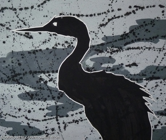 “Drill, baby, drill!” (2010), gouache on illustration board, 15” x 20”.