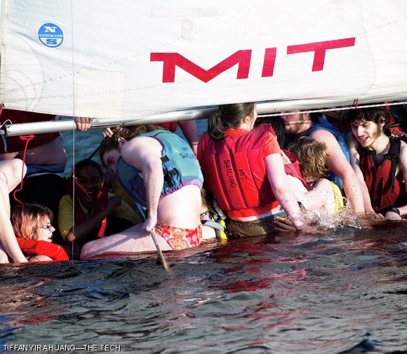A sailing team from East Campus team breaks the speed record for crossing the Charles River.