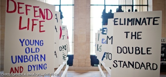 The final project of the Martin Luther King, Jr. Design Seminar (17.922) was on display in Lobby 10 on Friday. The exhibit, which highlights issues including racial discrimination and economic disparity, will be up through Thursday.