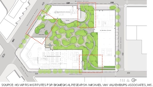 Novartis’s new east campus courtyard will be accessible 7 days a week, from 7 a.m. to 6 p.m. weekdays and 9 a.m. to 5 p.m. weekends.