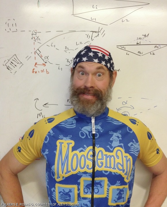 Prof. Alex H. Slocum ’82 poses in his American flag do-rag. Slocum read this poem at the close of Wednesday’s faculty meeting, in honor of International Talk Like a Pirate Day and the first faculty meeting of the Reif/Kaiser administration. Slocum calls this his “super-excited positive thoughts for a new administration (and MIT) to infinity and beyond.”