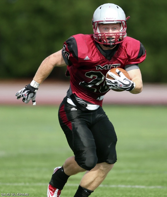 Bradford L. Goldsberry ’15 runs the ball down the field in MIT’s game against Plymouth State University on Oct. 6.