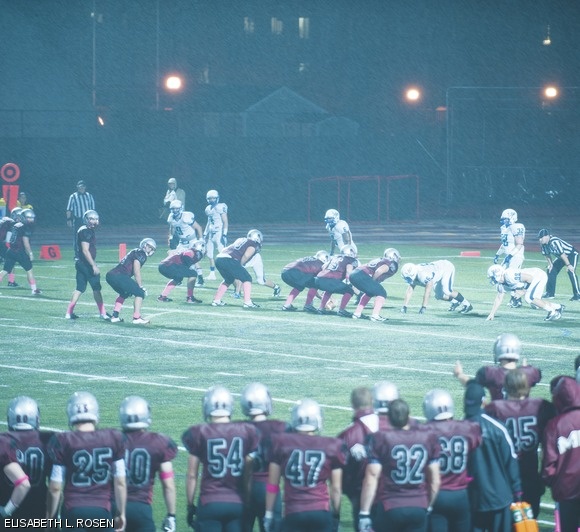 MIT’s offense lines up during its winning game against Salve Regina University on Oct. 19. The last home game of the season was a stunning upset over the previously undefeated team.