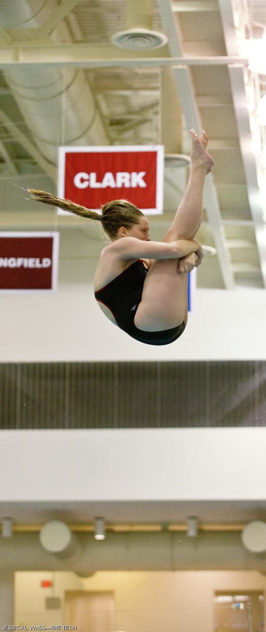 Mia N. Stevens ’14 competes on 3-meter springboard for MIT this Saturday against Bowdoin and Babson Colleges. Stevens won both the 1-meter and 3-meter and the Engineers ultimately beat Bowdoin 224-87 and Babson 248-59.