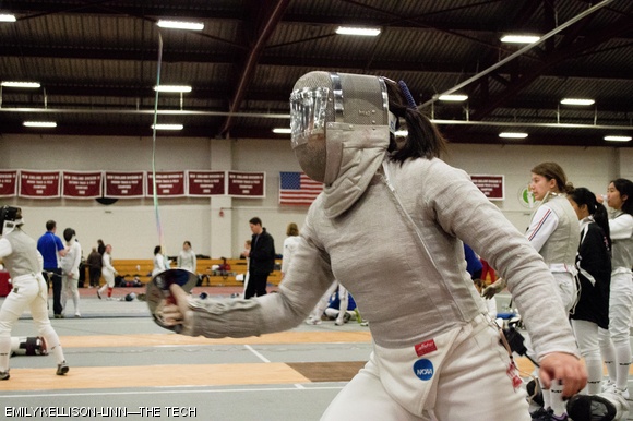 Robin Shin ‘13 gathers her focus just before the start of a sabre bout against UMass Amherst at the Northeast Fencing Conference competition held at MIT on Saturday. The MIT women’s fencing team went undefeated in the competition, topping UMass Amherst, Wellesley College, University of New Hampshire, Brandeis University, Sacred Heart University, and Boston University. Shin won every one of her 18 bouts, and the sabre team finished with a record of 47-7.