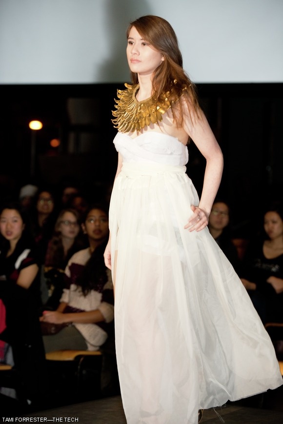 Carissa F. Jansen ’14 models a dress designed by Carolyn Zhang ’14.