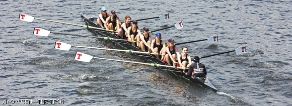 The MIT women’s varsity lightweight crew team rows in a regatta co-hosted by MIT and Harvard-Radcliffe.