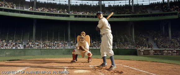 Chadwick Boseman as Jackie Robinson in 42.