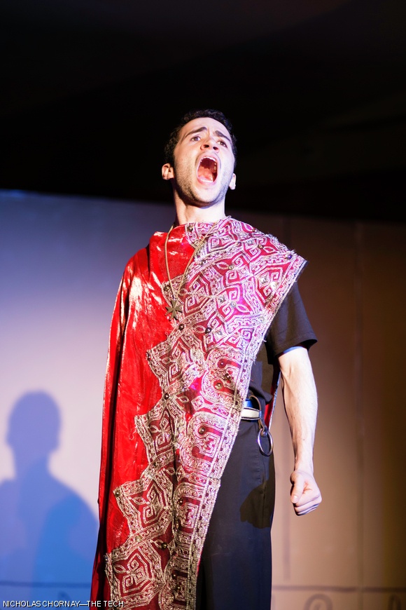 Radames, captain of the Egyptian army (played by Zachary J. Casas ’13) mourns his fate during a dress rehearsal of Next Act’s production of the musical Aida. The annual show runs Thursday, Friday, and Saturday evening this week.