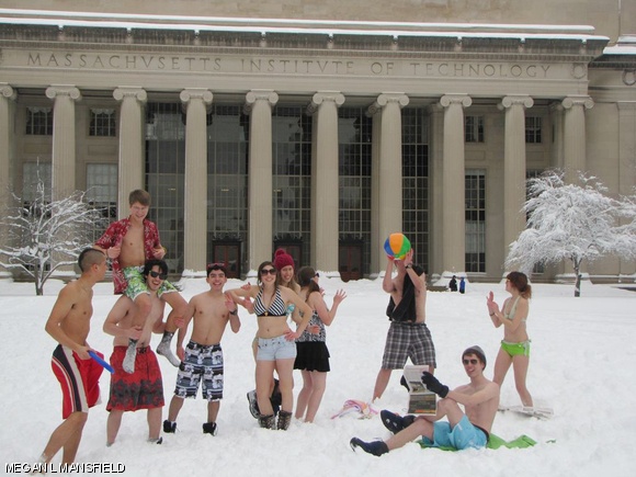 Next House residents enjoy a day at the beach during this weekend’s blizzard. From left to right: Daniel Martelly ’14, Eric K. Ruleman ’16, Colin P. McDonnell ’16, Felipe Hernandez ’15, Aleksya D. Aguirre ’15, Hannah R. Kempton ’15, Shante K. Stowell ’15, Benjamin A. Evans ’16, Ian W. Chesser ’16, and Halla M. Moore ’15.