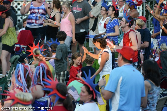 A mother and daughter dance during the Boston Pops concert. The Pops performed with a number of artists; this year, only artists with ties to Boston were selected.