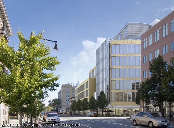 Plans for a new pharmaceutical building abutting Random Hall were approved by the Cambridge Planning Board on Tuesday. Above is a rendering of the block presented to the Board. The building will replace the eateries on the 300 block of Massachusetts Ave., which have already closed.