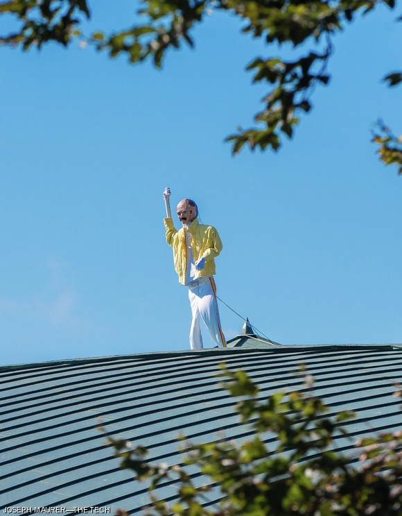 A model of Freddie Mercury, frontman of the British rock band Queen, sits atop Kresge Auditorium in his famous yellow jacket in honor of his birthday, Sept. 5. The lead vocalist and pianist wrote many popular hits for Queen, including “Bohemian Rhapsody,” “Killer Queen,” and “We Are the Champions.” Mercury died on Nov. 24, 1991, due to bronchopneumonia brought on by AIDS.