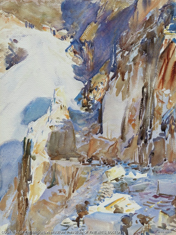 Carrara: A Quarry (1911), one of many watercolors from Sargent’s travels to the quarry in Italy; it shows his fascination with light on stone.