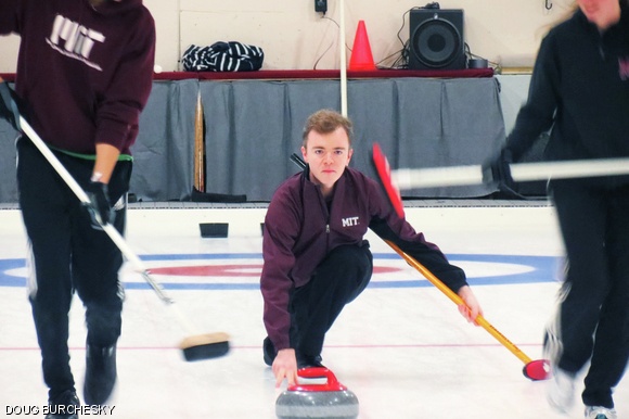 Phillip Nadeau G delivers a stone at New England’s first curling tournament of the season. The MIT Curling Team was victorious, beating Villanova 10-2 in the final match.