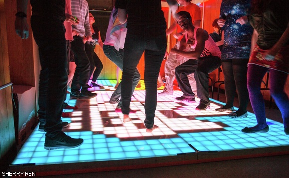 Residents of First East kick off the Bad Ideas Ball in East Campus on Sunday, Jan. 26 by celebrating the completion of a Disco Dancefloor. The dancefloor took well over a thousand man hours to construct and was funded by CAMIT, Techfair, Bad Ideas, and alumni donations.
