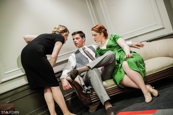 Allison M. Schneider (left) confronts Chris D. Smith ’13 and Emily K. Lydic ’14 in Dramashop’s dark comedy, No Exit.
