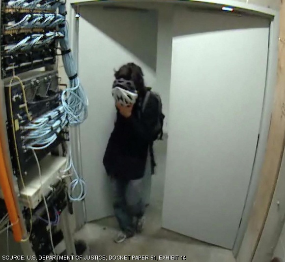 Swartz enters 16-004T on Jan. 6, 2011, hiding behind helmet.
