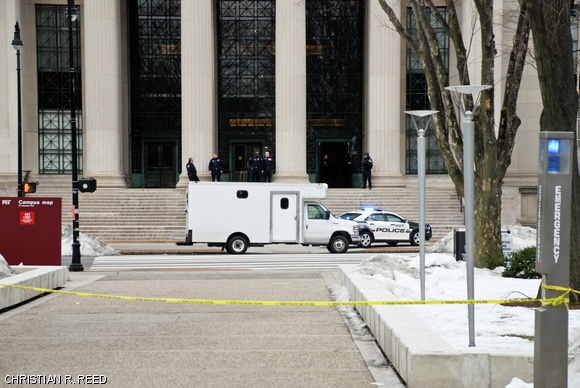 MIT and Cambridge police responded to a report of a gunman with a long rifle and body armor at 77 Massachusetts Avenue at 7:30 a.m. Saturday. The tip said that the gunman was going after L. Rafael Reif in retaliation for Aaron Swartz’s death. The report was later determined to be a hoax after police finished searching room-to-room in MIT’s Main Group Buildings. Students were first notified of the situation over an hour after police began closing off the area.