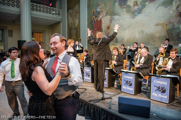 A couple dances to the tunes of the Compaq Big Band, the main musical attraction at Friday’s Beaver Ball in Walker Memorial. The event was a celebration of MIT mascot Tim the Beaver’s 100-year anniversary.