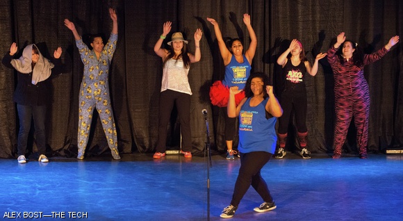 Members of Alpha Chi Omega perform at LipSync, their annual charity event supporting domestic violence awareness, this past Saturday in Johnson Ice Rink. LipSync featured performances from various student groups around campus.