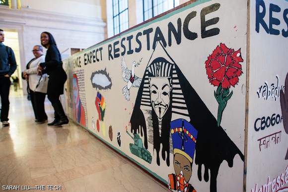 Students of the Martin Luther King Jr. Design Seminar, a program offered over IAP, display their art installations in Lobby 10. These projects address the principles of Dr. King and the students’ ideas on topics such as human rights, justice, racism, and equality.