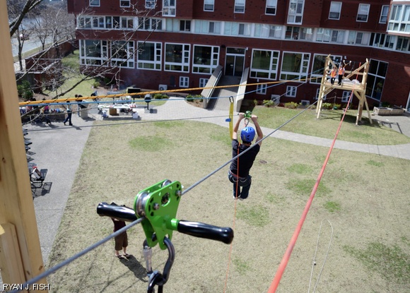 Students of Next House designed and built a 100-foot zip-line for CPW in the Next House courtyard. Riders of the zip-line included prefrosh and undergrads, as well as Chris Colombo, the Dean of Student Life and Next House’s Housemaster.
