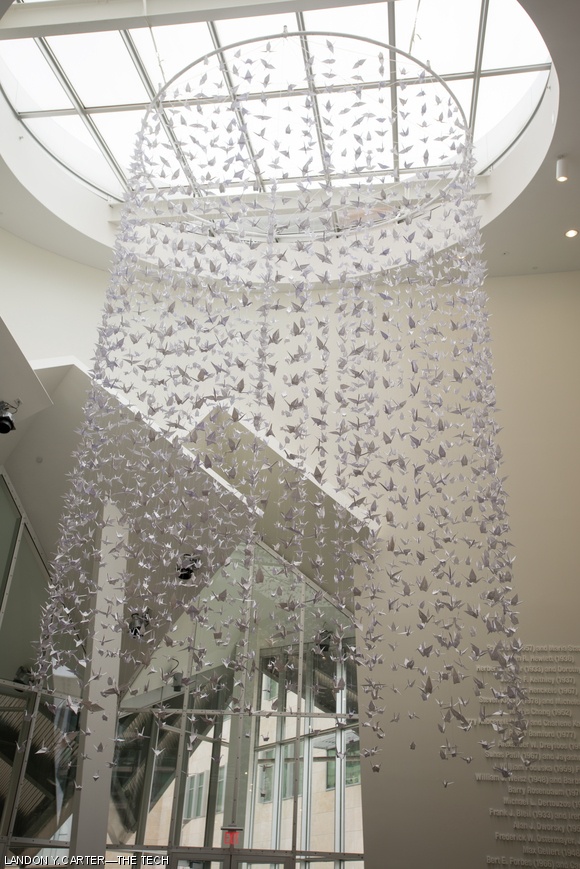 Thousands of paper cranes adorned the Stata Center’s Gates Atrium in remembrance of Sean Collier last Friday, April 18. Hackers collected, strung, and glued cranes from students, faculty, alumni, and friends throughout the Greater Boston area, and installed the hack overnight.