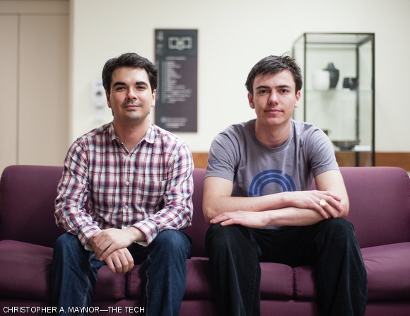 Daniel B. Elitzer G (left) and Jeremy L. Rubin ’16 (right) want to give every MIT undergraduate $100 in bitcoin.