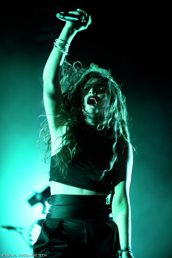 Following a delay for severe weather, Lorde played a shortened fifty minute set on Saturday evening.