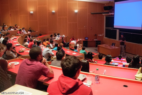 Students attend an info session in the Stata Center on Thursday given by Quora, one of the many companies presenting at the Career Fair. The Quora representative pitched the company, shared advice for prospective employees, and answered audience members’ questions.