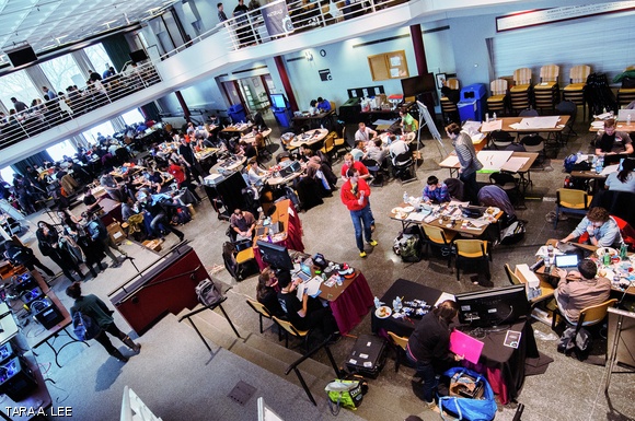Scores of hackers filled Lobdell this past Saturday for MakeMIT, a hardware hackathon in which teams of three to five competed to build a hardware prototype in only sixteen hours. The top ten teams from this past weekend will compete again next Saturday with access to a machine shop and more materials.