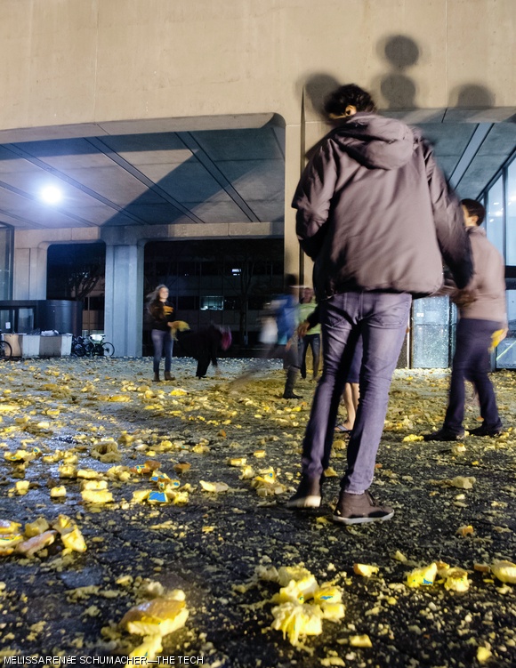 On Saturday night, the annual Pumpkin Drop was held at the Green Building. Hundreds of pumpkins were dropped from the top of the building, and spectators used the pumpkin pieces to have a food fight afterwards.