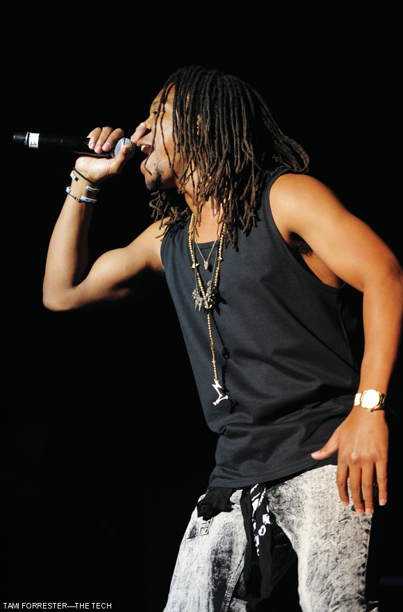 Lupe Fiasco, the main number at Spring Fest 2015, sings to a cheering audience.
