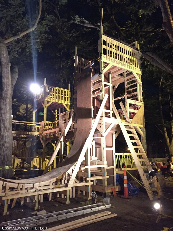 Preparations for the East Campus roller coaster continued through Monday evening.