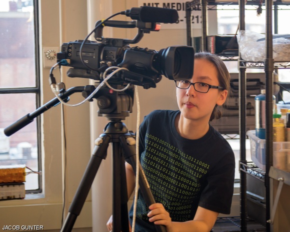 Cathleen E. Nalezyty ’16 operating the camera while filming Inmost Thoughts.