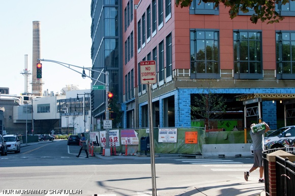 The intersection of Main Street and Portland Street, where a shooting took place on Sunday afternoon near the edge of campus.