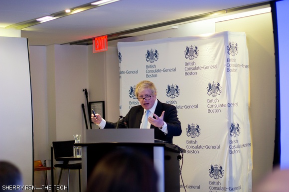 London Mayor Boris Johnson gave a public lecture on innovation at the British Consulate General in Boston on Monday, Feb. 9. At the event, organized by MIT Innovation Initiative, Johnson spoke about the importance of technological advances and his vision to make London a hub of innovation.