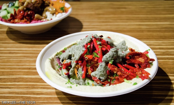 Hummus bowl from Tahaza Hummus Kitchen in Kendall Square.