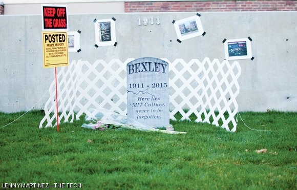 A tombstone was errected on the grounds where Bexley used to stand late Saturday night. Bexley Hall was closed in 2013 due to structural problems, and demolition was approved in early 2015. In place of Bexley Hall, there is now a small park.